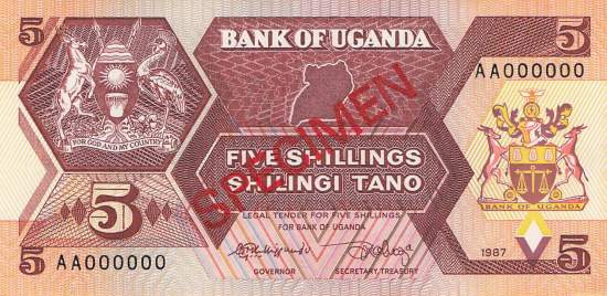 Uganda 5 Shilling 1987 p.27 Specimen